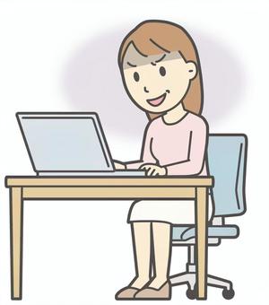  ロングヘア女性-504-全身 パソコン,悪人,女性,女の子,人物,かわいい,表情,感情,悪い,悪事のイラスト素材