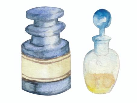 【水彩】瓶① 瓶,薬瓶,ガラス瓶,香水瓶,雑貨,ポーション,ヴィンテージ,ファンタジー,クラシカル,レトロのイラスト素材