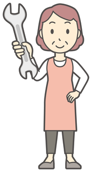  エプロンおばちゃん-078-全身 修理,おばちゃん,エプロン,お母さん,ママ,中年,おばさん,主婦,人物,かわいいのイラスト素材