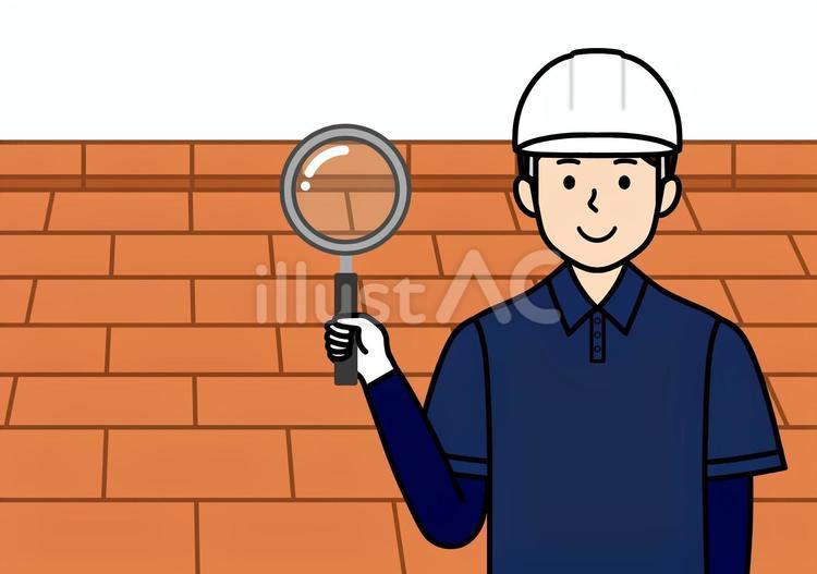 屋根の点検・診断をしている屋根職人の男性 ストレート屋根,屋根,屋根職人のイラスト素材