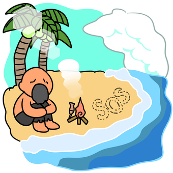 無人島暮らしのボロボロの人 南の島,無人島,救助,sos,サバイバルのイラスト素材