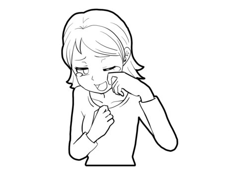 【白黒】うれし泣きの女性【線画】 うれし泣き,涙,女性,感動,感受性,嬉しい,萌え絵,白黒,線画のイラスト素材