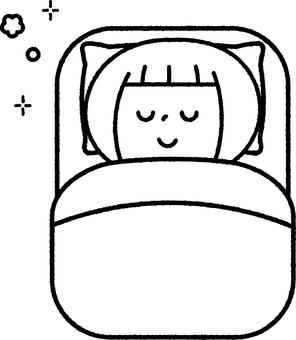 すやすやと眠る女の子モノクロ 人物,女の子,眠る,睡眠,すやすや,かわいい,笑顔,幼稚園,子供,保育園のイラスト素材
