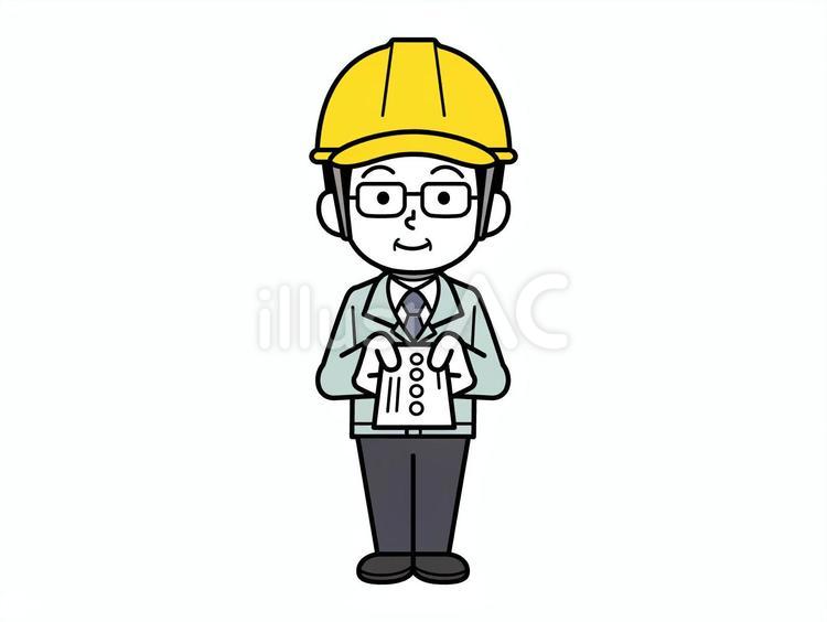名刺を出す中年現場監督 男性,中年,現場監督のイラスト素材
