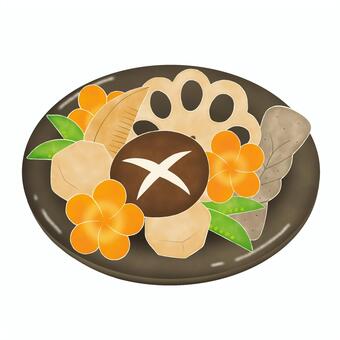 筑前煮2 筑前煮,料理,煮物,おせち料理,正月,食べ物,しいたけ,人参,里芋,れんこんのイラスト素材