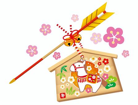 午年の破魔矢と絵馬 正月,午年,絵馬,破魔矢,新年,初詣,干支,馬,年賀状のイラスト素材