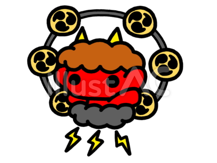 雷様　赤 雷様,雷,雷神のイラスト素材