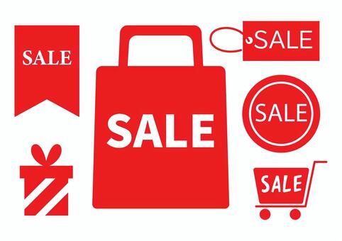 セールの文字と赤い装飾セット セール,バーゲン,フレーム,セールページ,ネットショップ,ショップ,販促,買い物,初売り,福袋のイラスト素材