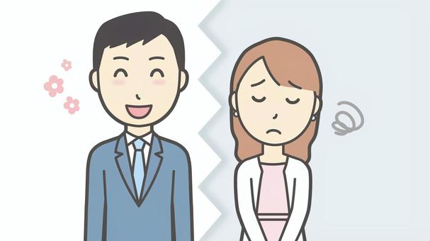  婚活01-男女の温度差01(横長) 婚活,男女,お見合い,温度差,すれ違い,心理,価値観,会話,恋愛,デートのイラスト素材