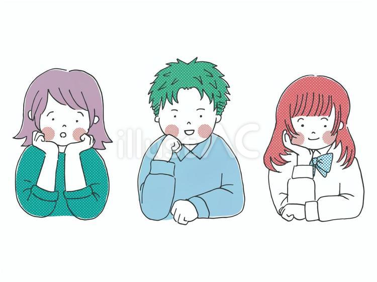 頬杖【80sTASTE_133】 頬杖,悩み,見つめるのイラスト素材