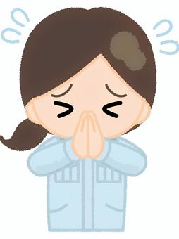 作業着女性頼み込む 作業着,頼む,懇願,お願い,謝る,謝罪,汗,仕事,労働,人物のイラスト素材