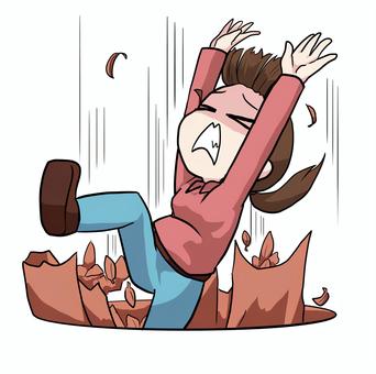 落とし穴＿女性 人物,生活,全体,女性,落とし穴,落ちる,驚く,素材のイラスト素材