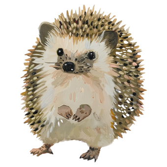 厚塗りハリネズミのイラスト ハリネズミ,動物,かわいい,油絵風,絵具タッチ,手描き,シンプル,北欧風,白背景,イラスト素材のイラスト素材