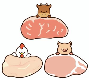 かわいい鶏・豚・牛と新鮮なお肉のフレーム フレーム,鶏,豚,牛,肉,枠,あしらい,pop,家畜,チラシのイラスト素材