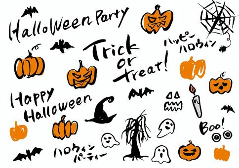 筆書き ハロウィン ハロウィン,おばけ,ジャックオーランタン,かぼちゃ,帽子,こうもり,クモ,木,ろうそく,アイコンのイラスト素材