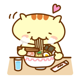 ラーメンを食べるネコ 猫舌,ネコ,食事,ラーメン,中華,ねこ,猫,中華そば,めん,麵料理のイラスト素材