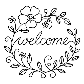 デザインされた可愛いラインアート図面1 ラインアート,モノクロ,線画,デザイン,welcome,インテリア,玄関,お店,カフェ,おしゃれのイラスト素材