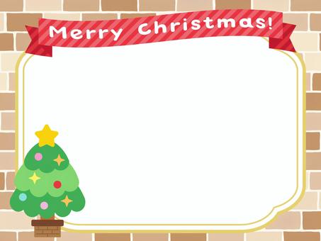 クリスマスフレーム/レンガとツリー1 リボン,シンプル,ベクター,ツリー,クリスマス,背景,見出し,飾り枠,プレゼント,靴下のイラスト素材