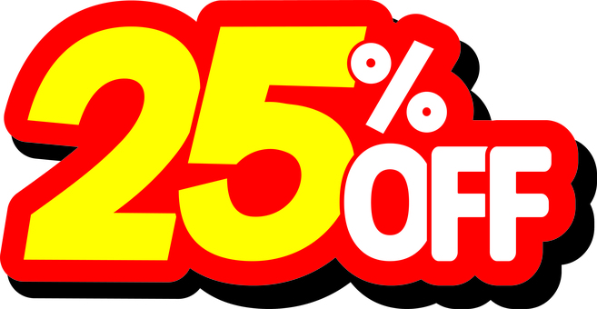 25％OFF　割引数字 off,文字,数字,チラシ素材,割引,セール,お得,安売り,バーゲン,飾り文字のイラスト素材