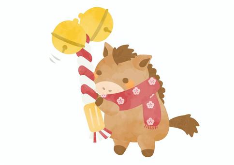 初詣に訪れたかわいいお馬さん 2026年,馬,動物,干支,初詣,かわいい,お正月,鈴,鳴らす,本坪鈴のイラスト素材