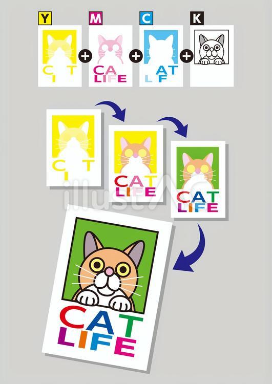 4色印刷の説明図_G 印刷,プリント,cmykのイラスト素材