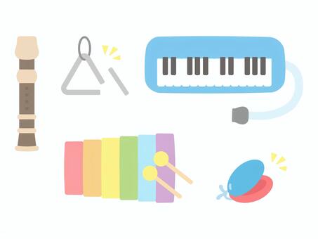 楽器のセット 楽器,鍵盤ハーモニカ,笛,カスタネット,トライアングル,木琴,音楽,かわいい,イラスト,素材のイラスト素材