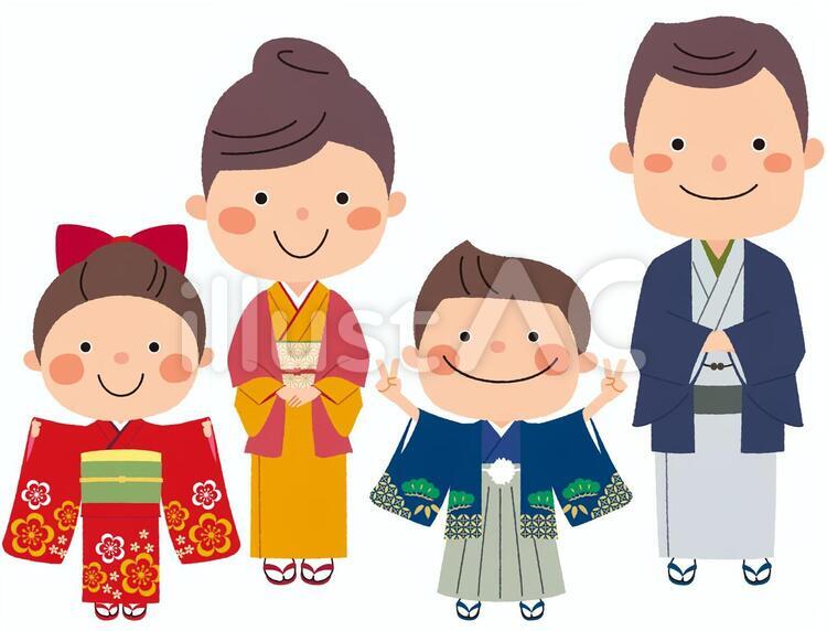 和装家族_01 お正月,初詣,着物のイラスト素材