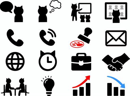 会社で使える？!猫ピクトセット ビジネス,仕事,アイコン,標識,マーク,サイン,ピクト,ピクトグラム,時計,電話のイラスト素材