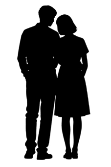 寄り添うカップルのシルエット 恋人,夫婦,シルエット,愛情,寄り添う,仲良し,円満,デート,愛し合う,記念日のイラスト素材