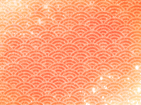 青海波の和紙風背景（橙・光入り） 和柄,青海波,和風,背景,和紙風,橙,朱色,赤,オレンジ,和テクスチャのイラスト素材