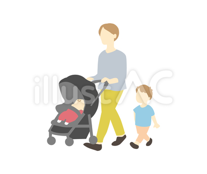 散歩中のパパと子ども