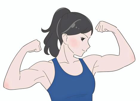 筋肉ムキムキの女性　イラスト 女性,女子,若い,筋肉,筋トレ,ムキムキ,マッチョ,鍛える,力こぶ,筋骨のイラスト素材