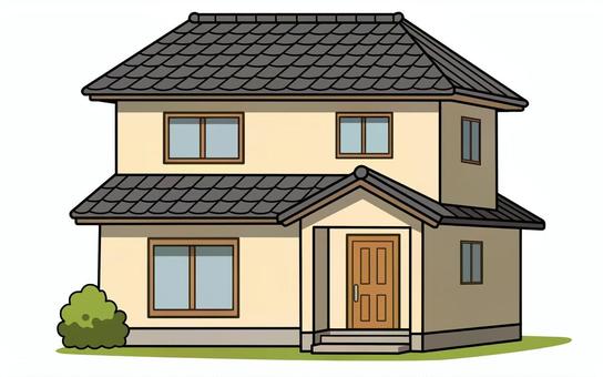 和風の一軒家 一軒家,戸建て,二階建て,瓦,屋根,植木,和式,伝統,窓のイラスト素材