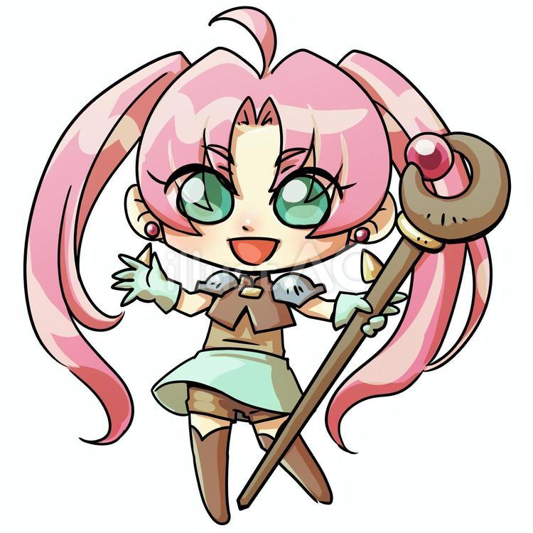 RPG風ミニキャラ　ピンク髪の魔法使い 人物,人,女の子のイラスト素材