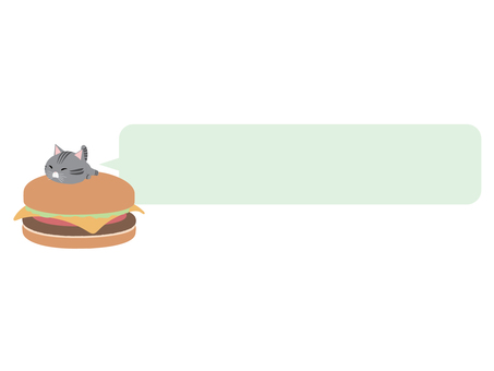 ハンバーガーとさばとら猫（横長吹き出し） ハンバーガー,猫,さばとら,動物,かわいい,ファストフード,吹き出しのイラスト素材