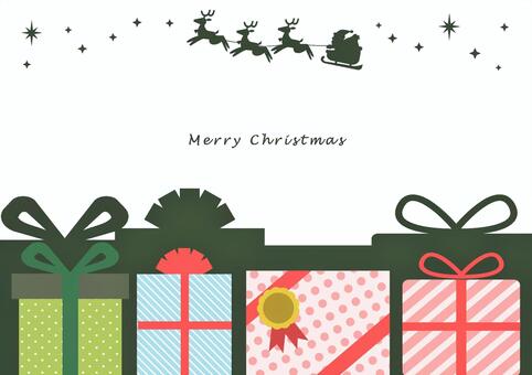 クリスマスプレゼントフレーム横/緑 クリスマス,背景,フレーム,枠,飾り枠,飾り罫,サンタクロース,プレゼント,トナカイ,リボンのイラスト素材
