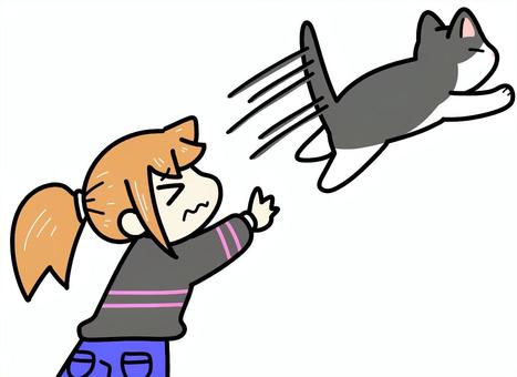 Illustration, busty cat, escape, jump, 