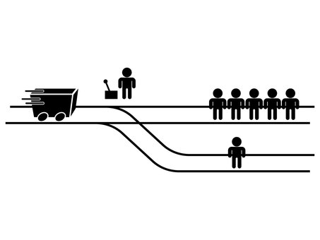 トロッコ問題　アイコンシルエット トロッコ問題,トロリー問題,思考実験,シルエット,分岐器,アイコン,線路,ベクター,黒,単色のイラスト素材