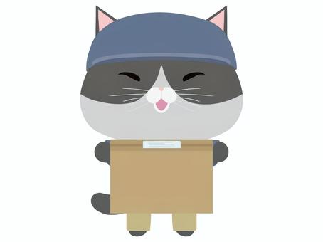 配達員_猫 配達員,猫,はちわれ,笑顔,動物,かわいい,宅配,配達,荷物のイラスト素材
