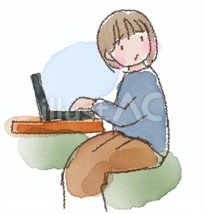 家にいるけどママは仕事中です。 テレワーク,リビングワーク,インターネットのイラスト素材