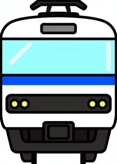 青の電車の正面です。 電車,シンプル,鉄道,車両,路線,通勤,プラットホーム,車輪,感光,ローカル線のイラスト素材