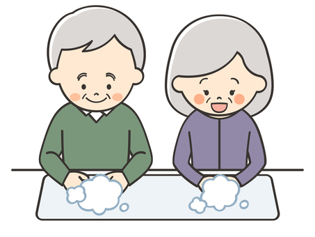 手を洗うお年寄り おばあさん,おじいさん,お年寄り,手洗い,手,洗う,清潔,対策,予防,感染のイラスト素材