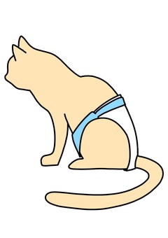 オムツつけた座る猫　カラー オムツ,猫,介護,ペット,カラーのイラスト素材