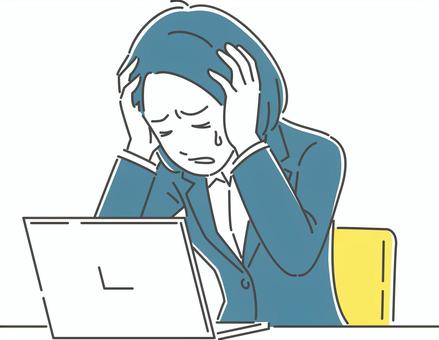 頭を抱える女性ビジネスマンのイラスト 悩む,困る,ストレス,頭を抱える,プレッシャー,迷う,難題,苦悩,落ち込む,ピンチのイラスト素材