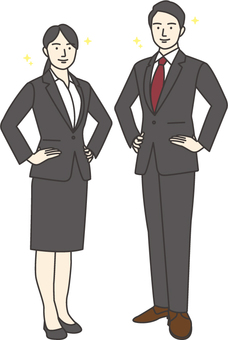 A man and a woman in business suits standing with their hands on their hips, , JPG, PNG and EPS