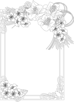 クラシック64＜椿・梅・千両・正月＞ 椿,ヤブツバキ,ヤマツバキ,千両,万両,梅,正月,フレーム,飾り枠,飾り罫のイラスト素材