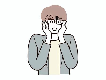 手を頬に当て青ざめる働く男性A／カラー 両手,頬,青ざめる,男性,お父さん,会社員,アドバイザー,20代,30代,40代のイラスト素材