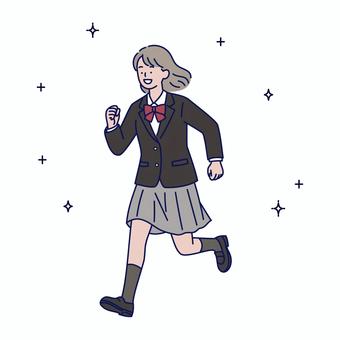 元気に走る制服姿の女子学生イラスト 学生,高校生,中学生,女,笑顔,走る,元気,活発,躍動感,青春のイラスト素材