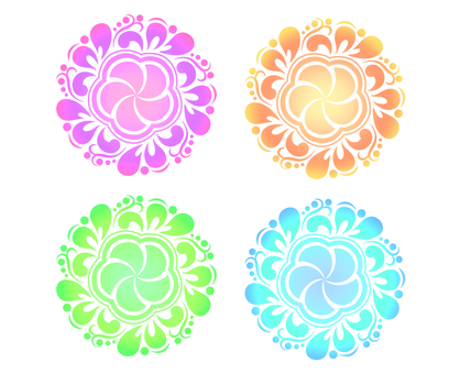 花文様　丸い４色 模様,和風,丸い,パターン,花,薄紫,柿色,黄緑,水色のイラスト素材