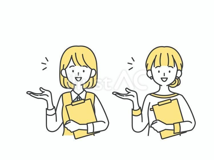 書類を持って説明をする受付と美容部員 人物,女,書類のイラスト素材